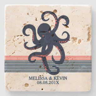 Mitternachtsblauer Kraken und dekorative Streifen Steinuntersetzer