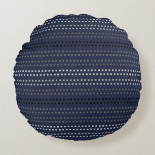 Mitternachtsblauer Quadrat Streifenmuster Rundes Kissen