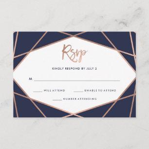 Mitternachtsblauer Rose Gold Geometric Bat Mitzvah RSVP Karte