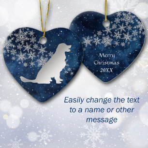 Mitternachtsblauer Silber-Schneeflocken-Golden-Ret Keramik Ornament