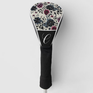 Mitternachtsblaues Burgund Inky Floral Mandel Golf Headcover
