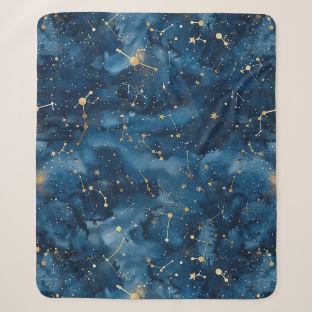 Mitternachtsblaues Gold Kosmischer Nebel Sternenst Sherpadecke (Vorderseite)