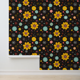 Mitternachtsblut: Retro-Blumenexplosion Tapete