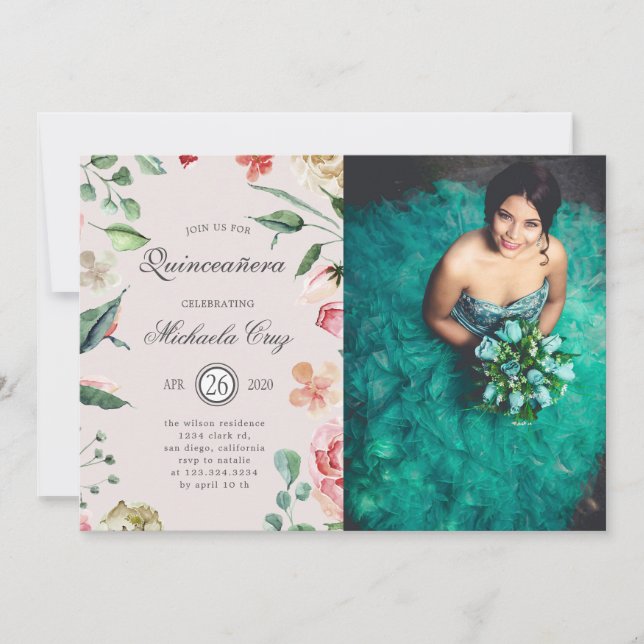Mitternachtsblüte Blütenblüte Quinceanera Einladung (Vorderseite)