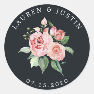 Mitternachtsblüte eleganter floraler Monogramm-Sti Runder Aufkleber