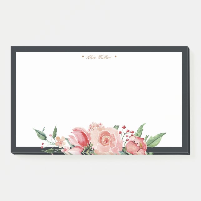 Mitternachtsblüte florale elegante Monogramm Post-it Klebezettel (Vorderseite)