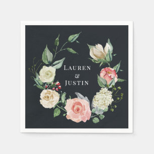 Mitternachtsblüten-Blumen-Monogramm-Papier-Serviet Serviette