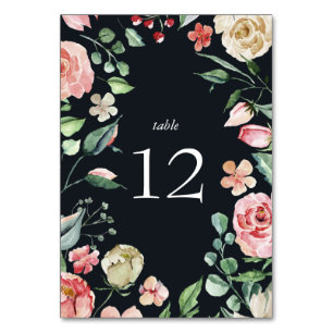 Mitternachtsblüten elegante Floral Navy Blau Tisch Tischnummer