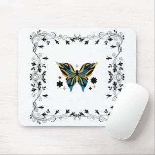 Mitternachtsflattern – Dunkles florales Schmetterl Mousepad