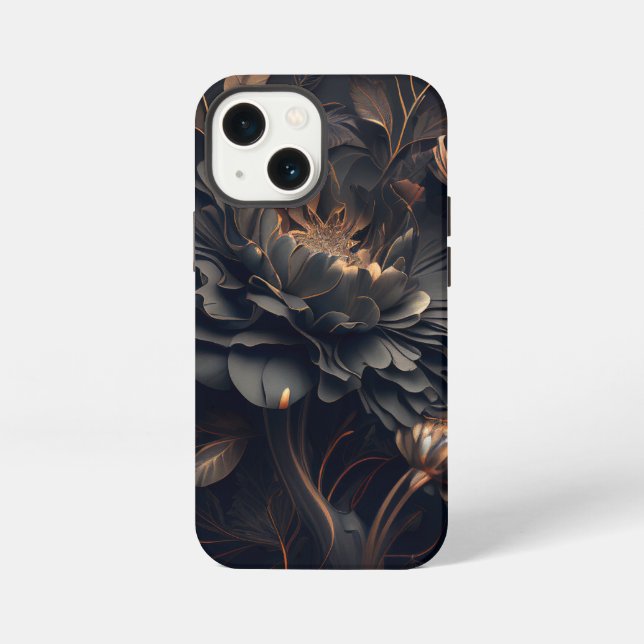 Mitternachtsflorales iPhone 13 Mini Hülle (Rückseite)