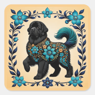 Mitternachtsgarten Newfie Quadratischer Aufkleber