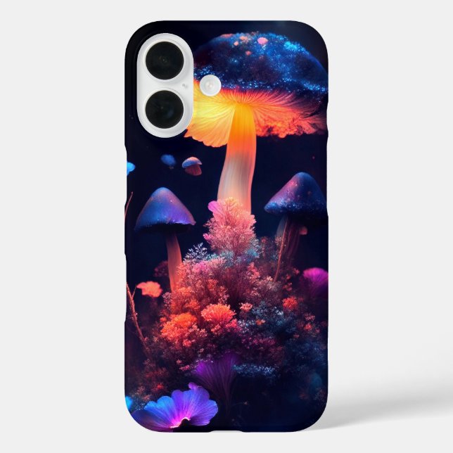 Mitternachtsglühen: Mushrooms & Blooms Fall iPhone 16 Hülle (Rückseite)
