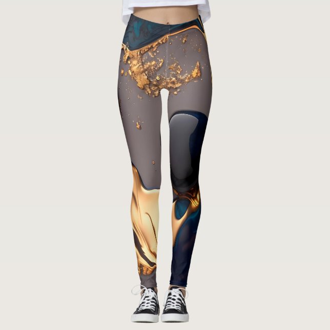 Mitternachtsgold Flüssig-Marmor Leggings (Vorderseite)