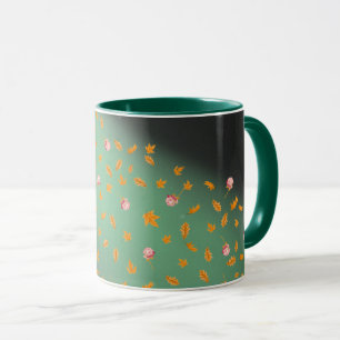 Mitternachtshimmel Rose und Herbstblätter Tasse