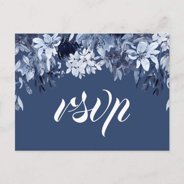 Mitternachtsindigo floral RSVP Karte mit Auswahl a (Vorderseite)