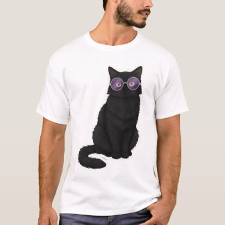 Mitternachtskatze mit lila Brille T-Shirt