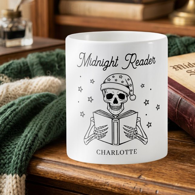Mitternachtsleser Lustiger lesender Skelett Kaffeetasse (Von Creator hochgeladen)
