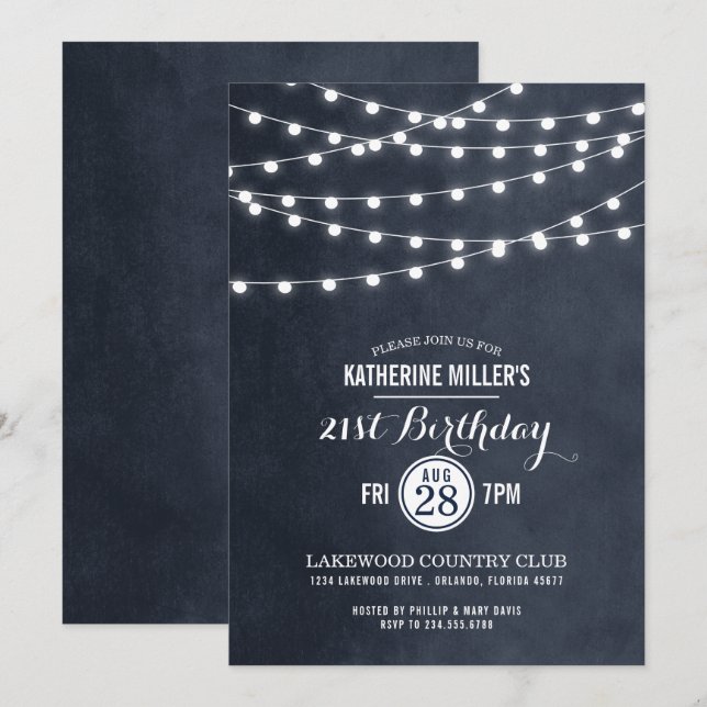 Mitternachtslicht 21. Geburtstag Party Einladung (Vorne/Hinten)