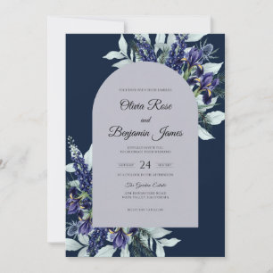 Mitternachtslila-Iris-Eukalyptus-Hochzeit Einladung