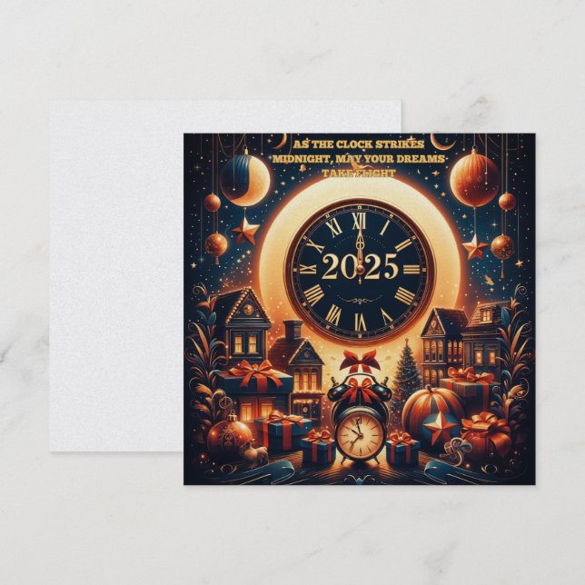 Mitternachtsmagie: Ein goldener Empfang 2025 Feiertagskarte (Vorne/Hinten)