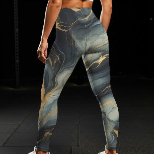 Mitternachtsmarine und Goldmarmor künstlerisches M Leggings