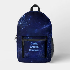 Mitternachtsnavy und elektrisch blaue KI-Kunst   Bedruckter Rucksack