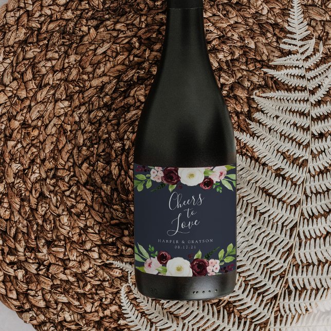 Mitternachtsromane Hochzeit "Cheers to Liebe" Weinetikett (Von Creator hochgeladen)