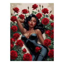 Mitternachtsrose - Poster Pin-up Noir Glamour