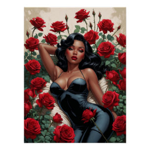 Mitternachtsrose - Poster Pin-up Noir Glamour