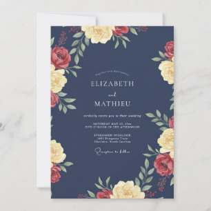 Mitternachtsrote Rosenhochzeit Einladung