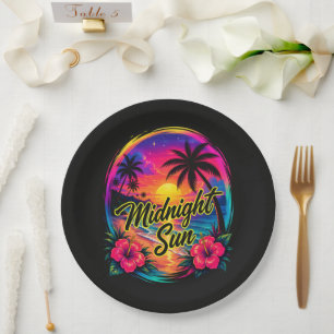 Mitternachtssonne Tropischer Strand Sonnenuntergan Pappteller