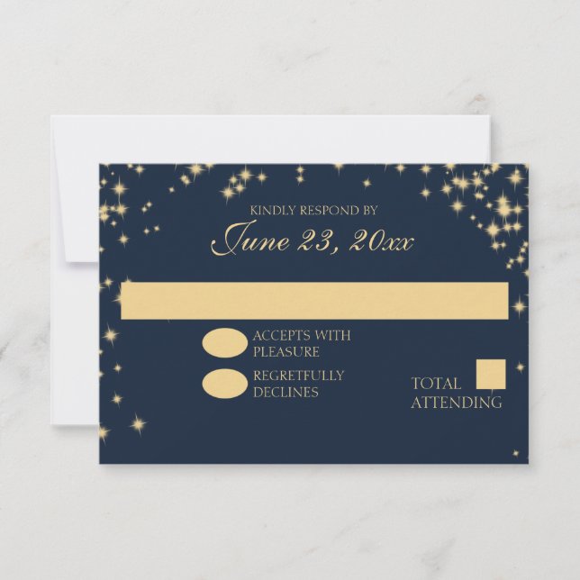 Mitternachtsstars Twinkle Wedding Response RSVP Karte (Vorderseite)