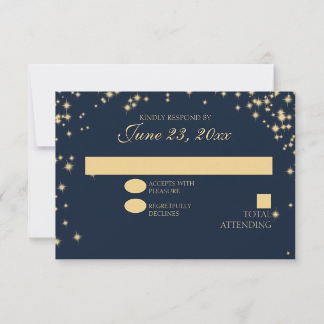 Mitternachtsstars Twinkle Wedding Response RSVP Karte (Vorderseite)
