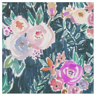 MITTERNACHTSüberfluß dunkle Rose mit Blumen Stoff