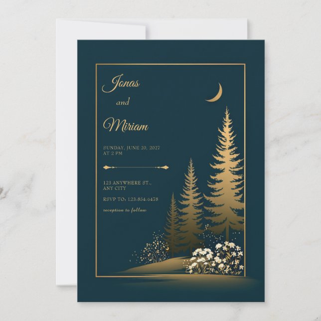 Mitternachtswald Goldene Hochzeit Einladung (Vorderseite)