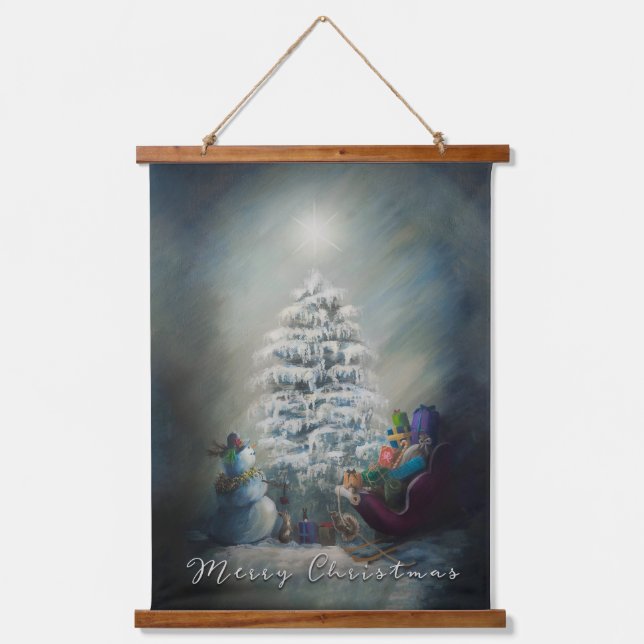Mitternachtsweihnachten Wandteppich Mit Holzrahmen (Vorderseite)