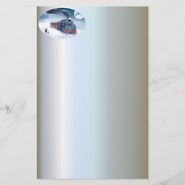 Mitternachtsweihnachtszug mit Mädchen und Sankt Briefpapier (Vorderseite)