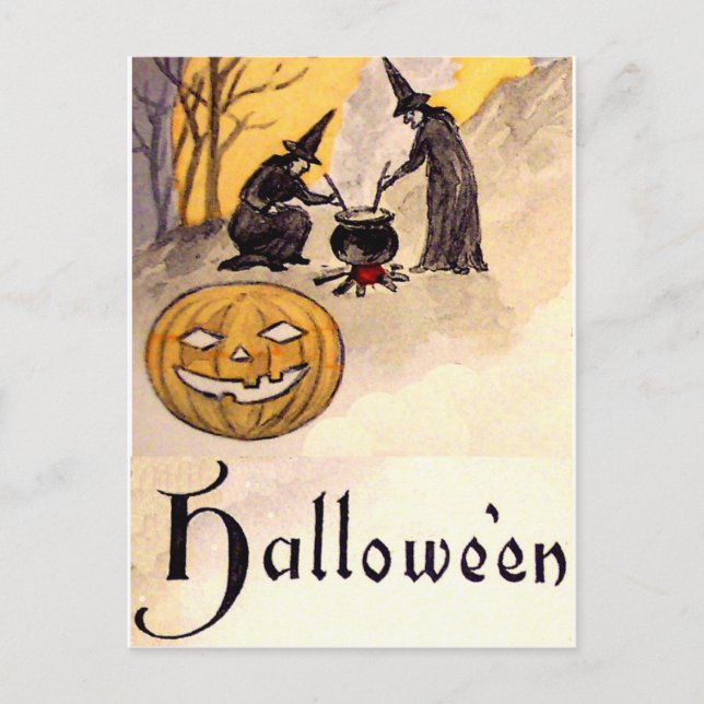 Mitternachtswitching(Vintage Halloween-Karte) Postkarte (Vorderseite)