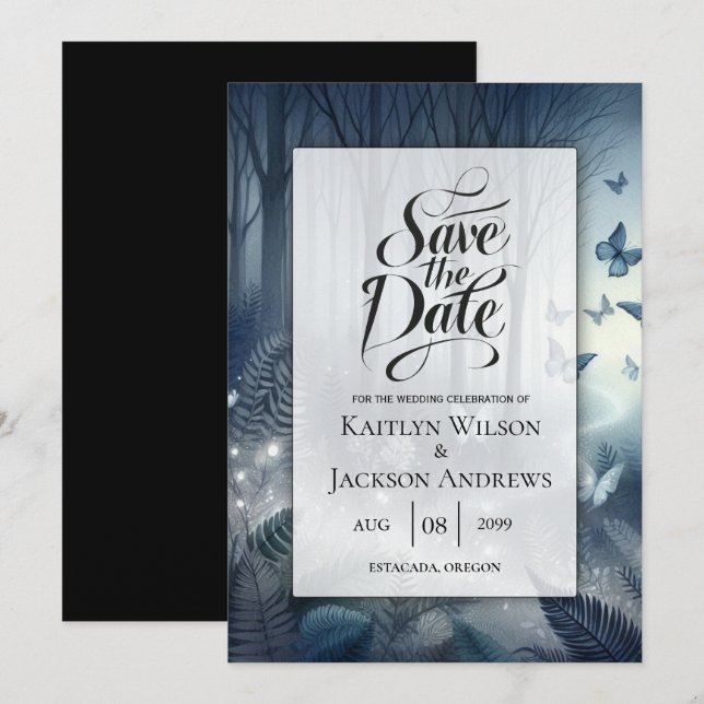 Mitternachtszauberei und Mondlicht-Wings-Hochzeit Save The Date (Vorne/Hinten)