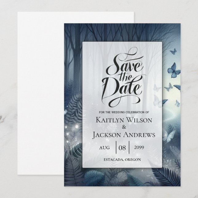 Mitternachtszauberei und Mondlicht-Wings-Hochzeit Save The Date (Vorne/Hinten)