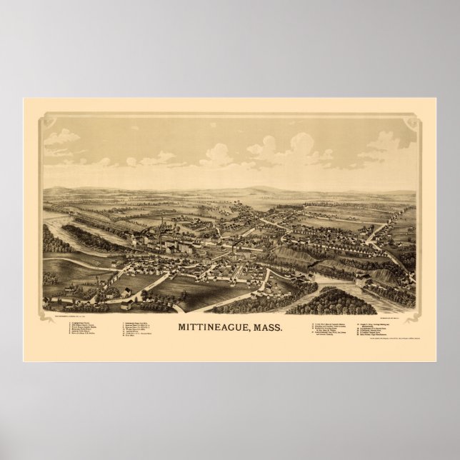 Mittineague, MA Panoramic Map - 1889 Poster (Vorne)
