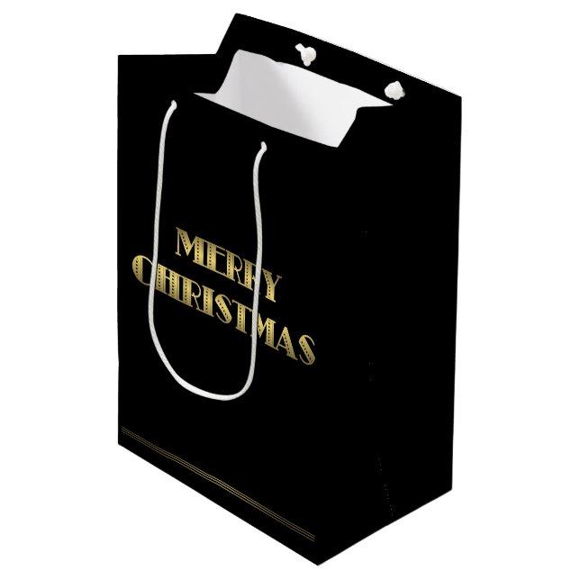 Mittlere Black Art Deco Weihnachtsgeschenke Mittlere Geschenktüte (Vorderseite Schrägansicht)