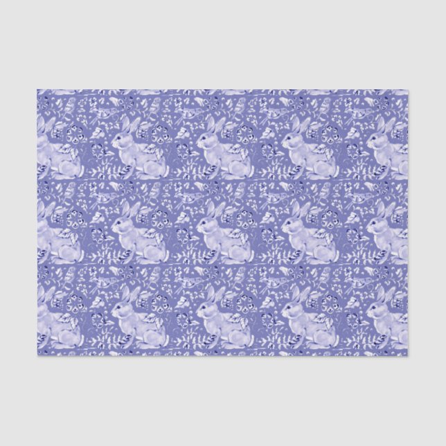 Mittlere Blaue Kaninchen Bunny Bird Floral Chinois Seidenpapier (Vorderseite)