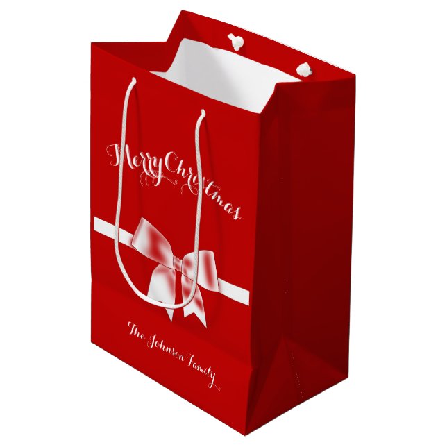 Mittlere Custom Red Merry Weihnachtsgeschenktasche Geschenktüte (Vorderseite Schrägansicht)