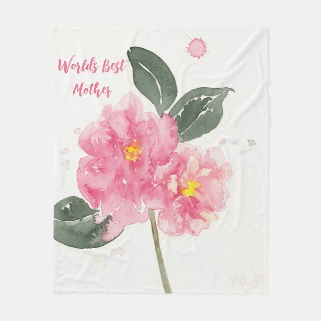 Mittlere Fleece Blanket mit rosa Camelia für Mutte (Vorderseite)