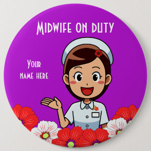 Mittlere Frau am Arbeitsplatz, Round Button