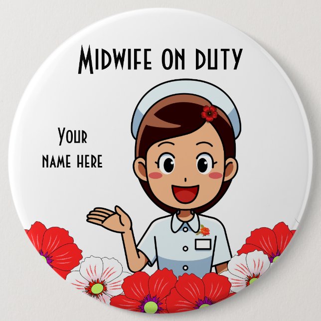 Mittlere Frau am Arbeitsplatz, Round Button (Vorderseite)