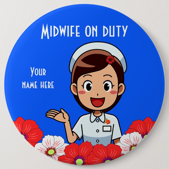Mittlere Frau am Arbeitsplatz, Round Button (Vorderseite)
