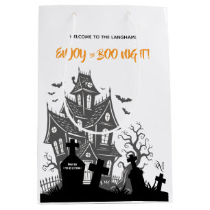 Mittlere Geschenktasche : HALLOWEEN Zuhause (weiß) Geschenktüte