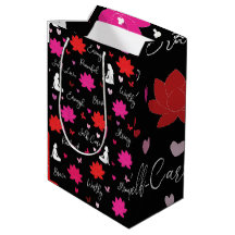 Mittlere glänzende Geschenktasche | Lotus-Blumen-A